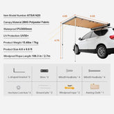 Car Side Awning, Large 4.6'x6.6' Shade Coverage Vehicle Awning, PU3000mm UV50+ Retractable Car Awning with Waterproof Storage Bag, Suitable for Truck, SUV, Van, Campers